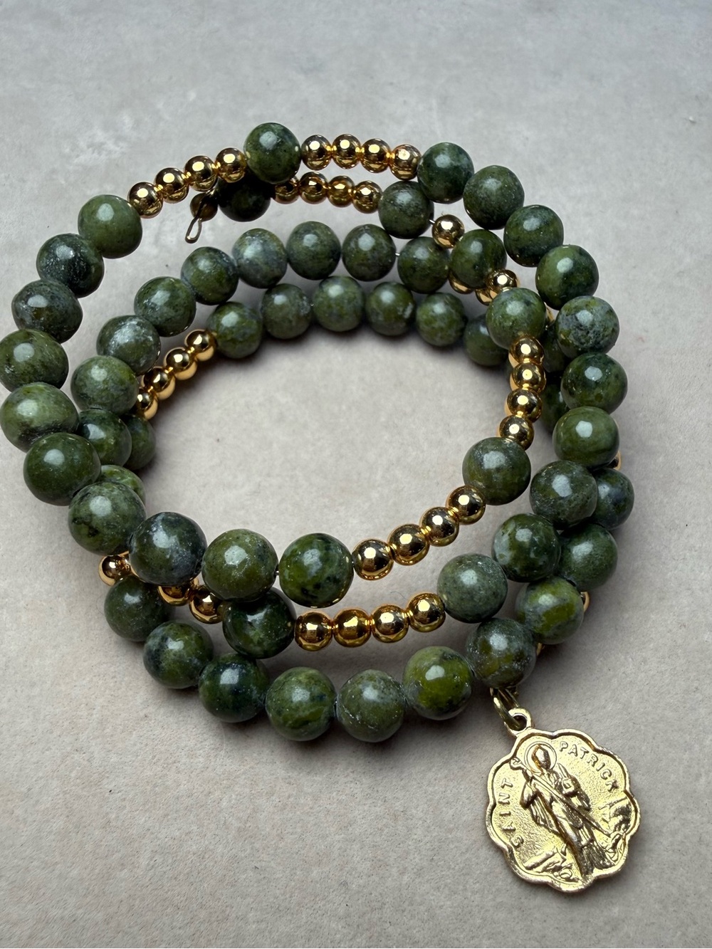Connemara Marble Wrap Bracelet Saint. Patrick Gold Tone